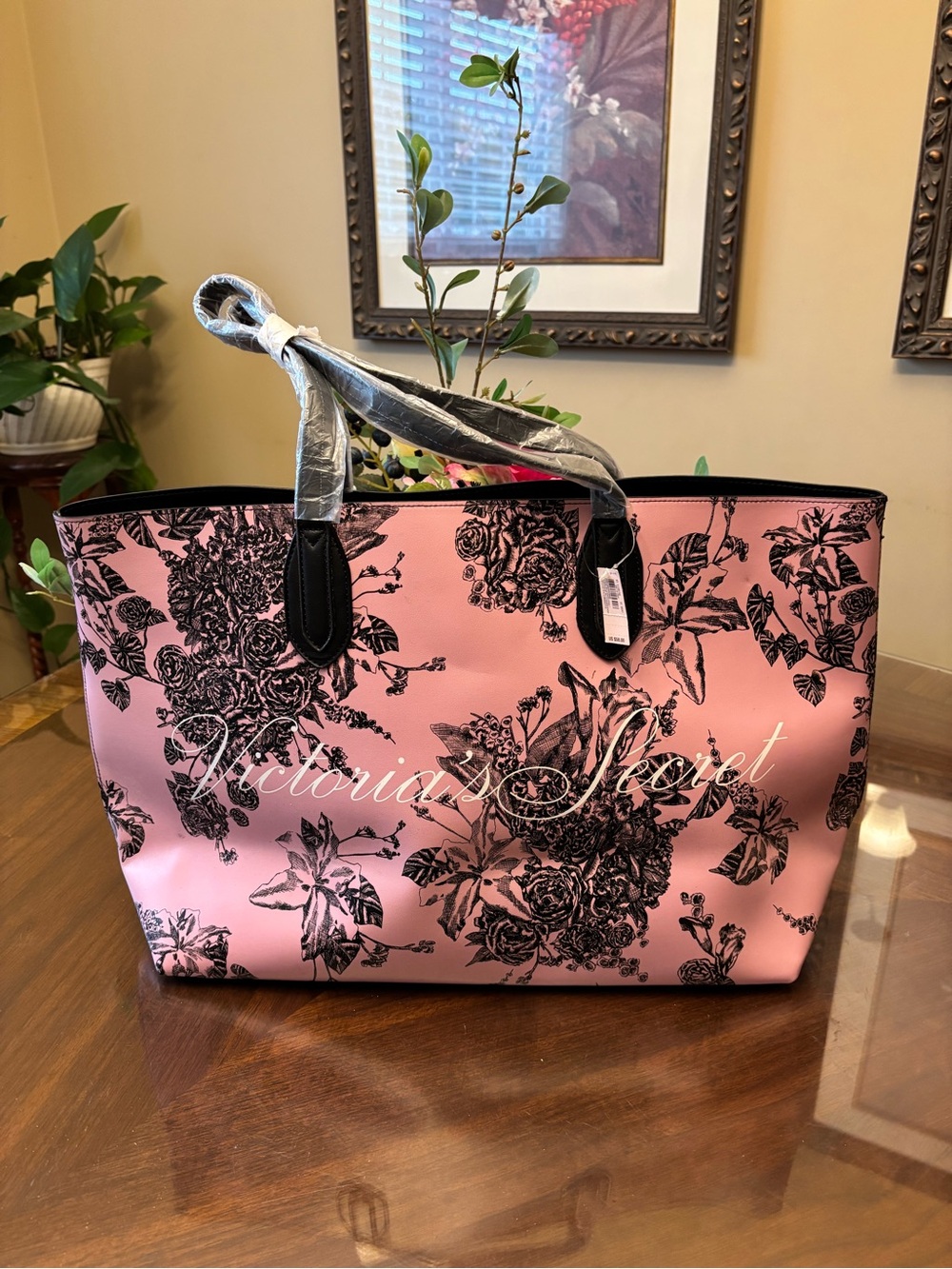 Victoria's Secret Pink and Black Large Floral Tote